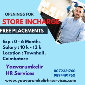 Store Incharge - Free job alert